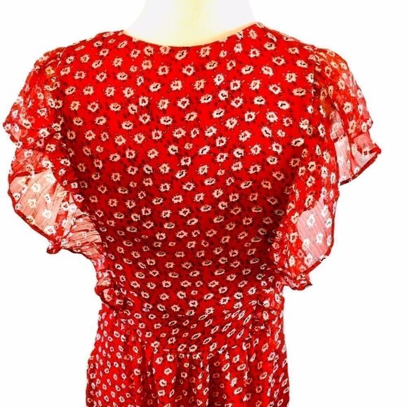 NWT THEKORNER PARIS Red Ditsy Print Long Dress - Picture 5 of 8